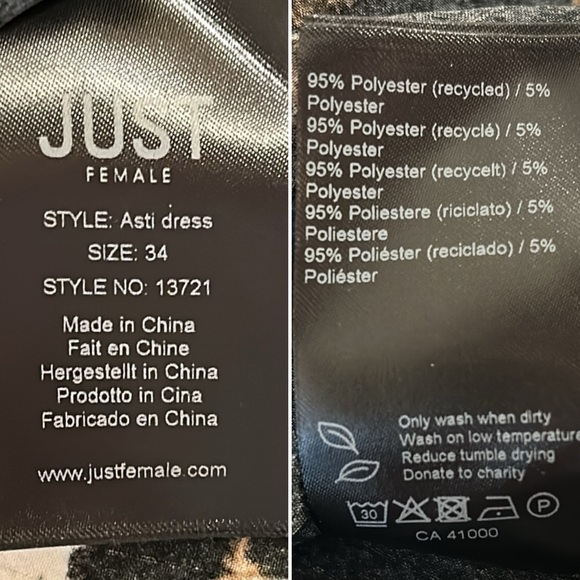 Just Female Robe Asti Bloom Black Floral Long Sleeve Dress size 34/US small - Picture 14 of 16